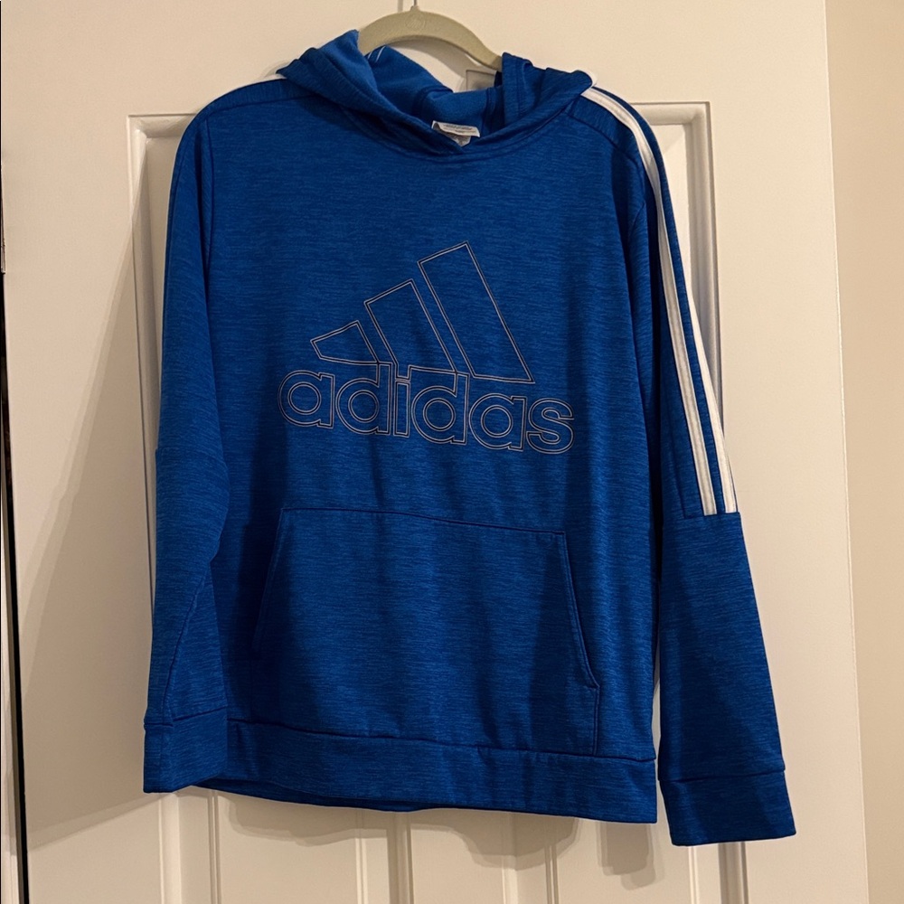 Adidas Royal Blue Pullover Hoodie with White Stripes